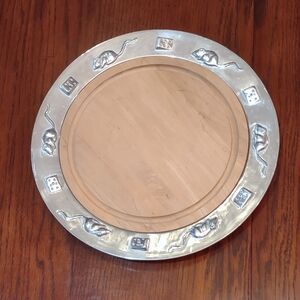 Vintage 90's Mariposa Cheese And Mouse Motif Aluminum And Wood Tray
